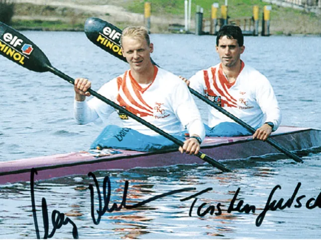 Kay Bluhm und Torsten Gutsche im Zweier-Kajak, zweimal Olympiagold 1992 in Barcelona