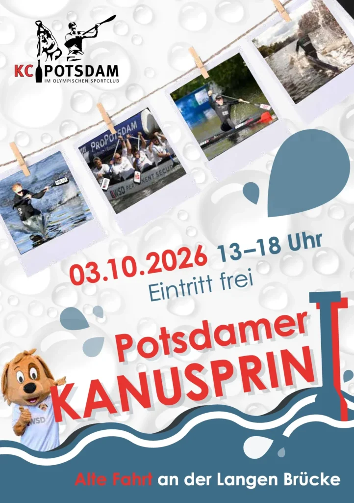 Plakat zum Potsdamer Kanusprint am 3. Oktober 2026 an der Alten Fahrt an der Langen Bruecke